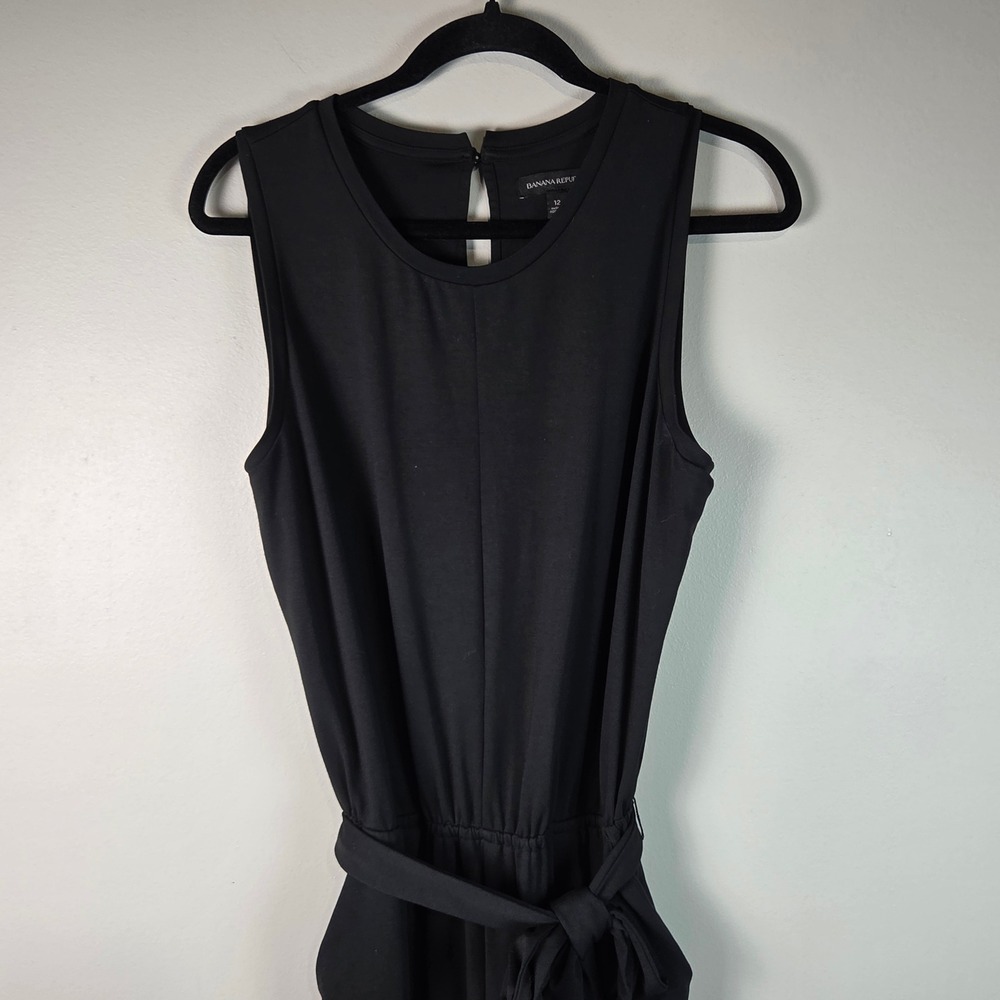 Banana Republic Jumpsuit Womens 12 Black Excellent Sleeveless Wide Leg Belted